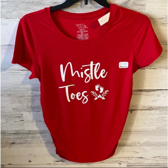 👶🏼Mistle Toes Maternity Holiday Christmas Top Shirt Small NWT👶🏼 - Picture 2 of 7